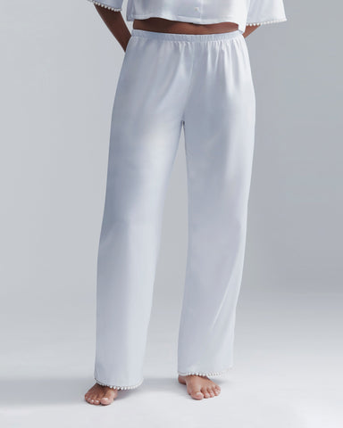 Pantalon en Satin Luxueux avec Perle Blanc/Nacre