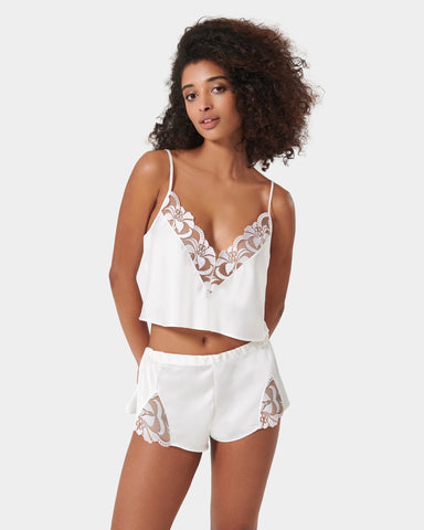 Ensemble Caraco et Short en satin Luxueux Leonora Blanc/Transparent