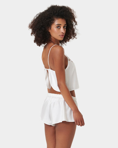 Ensemble Caraco et Short en satin Luxueux Leonora Blanc/Transparent